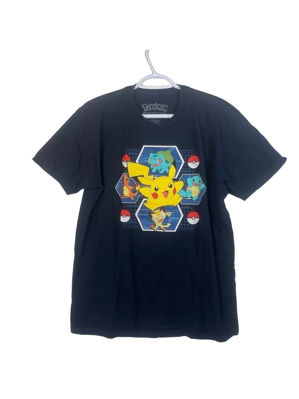 Pokémon Pikachu Black Unisex Shirt Sleeve Cotton T-Shirt Size Large